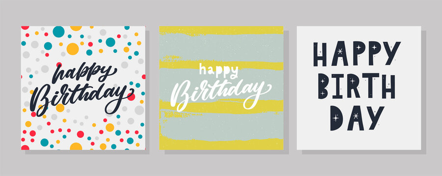 Happy Birthday lettering text banner, black color. Vector illustration.