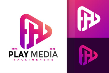 Letter FHD Play Media Logo Design, Brand Identity logos vector, modern logo, Logo Designs Vector Illustration Template