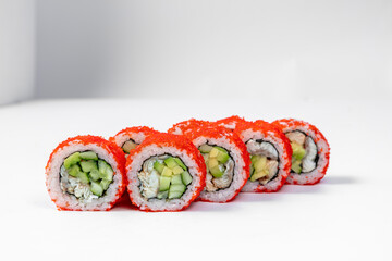 California sushi roll in tobiko with eel.