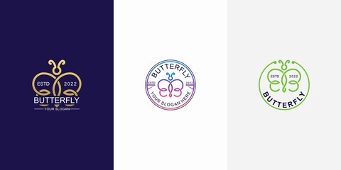 Vintage retro butterfly logo with line art style