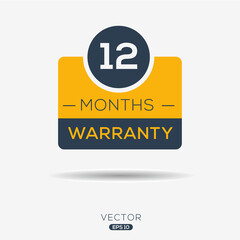 (12 months warranty) seal stamp, vector label.