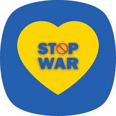 Stop war in Ukraine flag heart emblem symbol icon. Vector