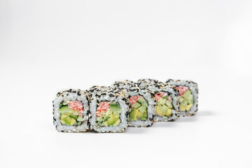 Sushi California roll in sesame with crab meat.