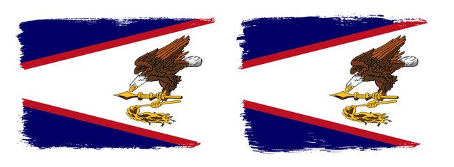 A set of two vector brush flags of American Samoa with abstract shape brush stroke effect