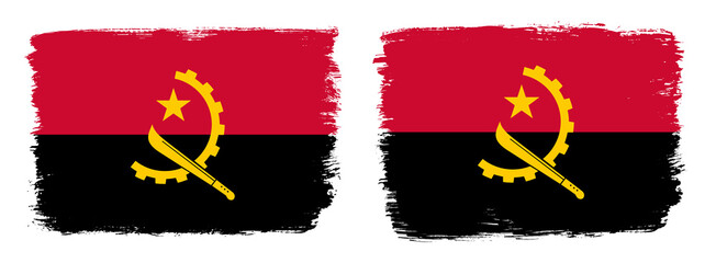 A set of two vector brush flags of Angola with abstract shape brush stroke effect