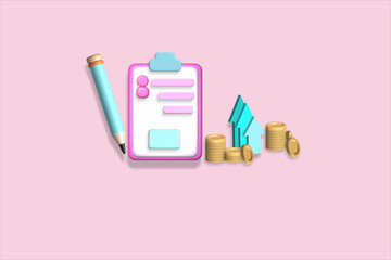 graph paper clipboard financial economics analysis Transaction for cost reduction education concept, cost reduction To increase profits 3d rendering of illustrations.