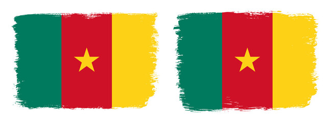 A set of two vector brush flags of Cameroon with abstract shape brush stroke effect