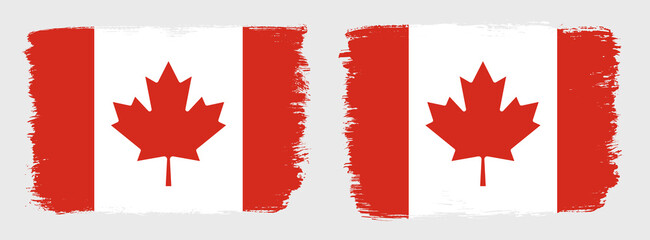 A set of two vector brush flags of Canada with abstract shape brush stroke effect