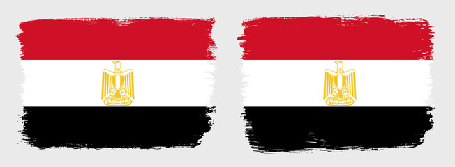 A set of two vector brush flags of Egypt with abstract shape brush stroke effect