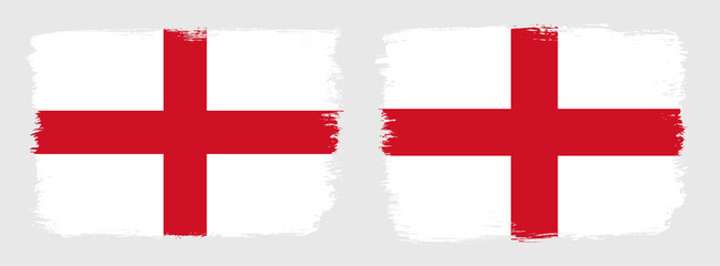 A set of two vector brush flags of England with abstract shape brush stroke effect
