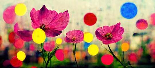 Trippy hallucinations of impossibly vibrant surreal flower blooms. Polka dots and bokeh blur psychedelic extravaganza. 