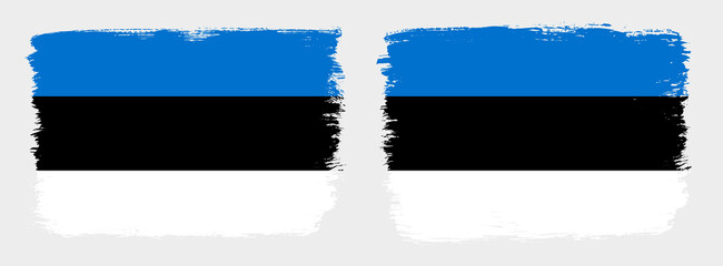 A set of two vector brush flags of Estonia with abstract shape brush stroke effect