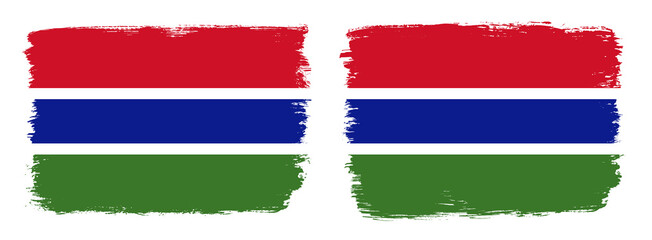 A set of two vector brush flags of Gambia with abstract shape brush stroke effect