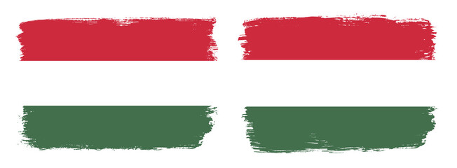 A set of two vector brush flags of Hungary with abstract shape brush stroke effect