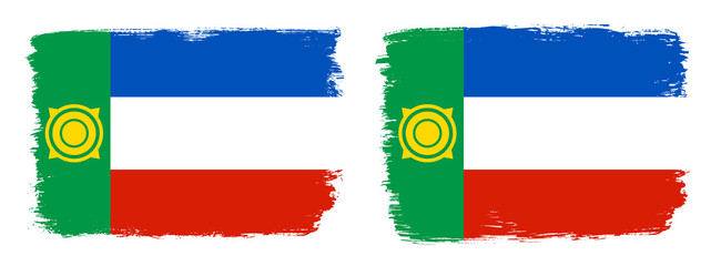 A set of two vector brush flags of Khakassia with abstract shape brush stroke effect