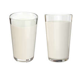 Two glass glasses with milk on a white background, 3d render