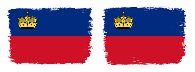 A set of two vector brush flags of Liechtenstein with abstract shape brush stroke effect