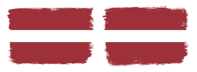 A set of two vector brush flags of Latvia with abstract shape brush stroke effect