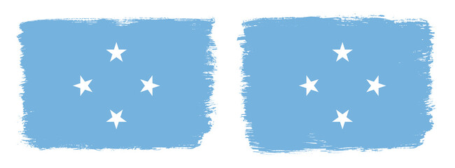 A set of two vector brush flags of Micronesia with abstract shape brush stroke effect