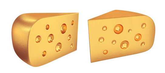 Pieces of golden cheese on a white background, 3d render