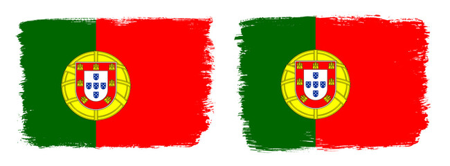 A set of two vector brush flags of Portugal with abstract shape brush stroke effect