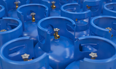 Blue gas cylinders close-up, 3d render