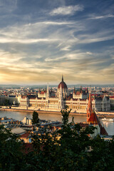 Fototapeta premium Panoramic view of the Parliament House building across river Danube inn Budapest, Hungary 