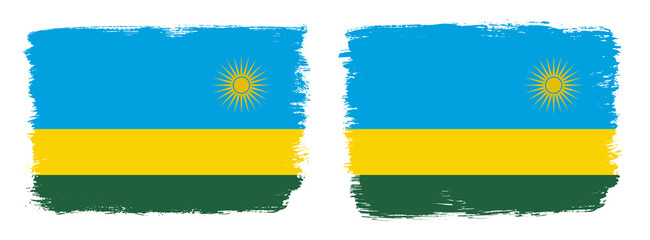 A set of two vector brush flags of Rwanda with abstract shape brush stroke effect