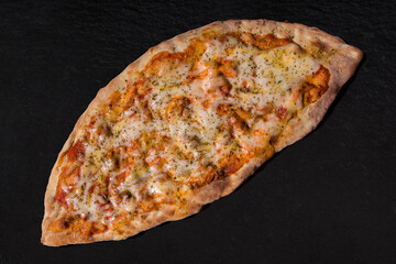 Pizza with cheese, ketchup, mayonnaise and seasoning