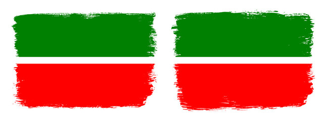 A set of two vector brush flags of Tatarstan with abstract shape brush stroke effect