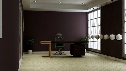 3d office minimalist room with wooden design interior
