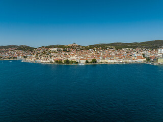 Fototapeta na wymiar Croatia - Amazing Sibenik the historical city in heart of Dalmacia from drone view