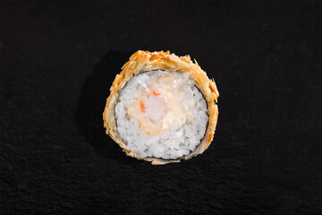 Warm breaded roll with cream cheese and shrimp