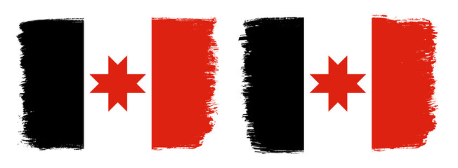 A set of two vector brush flags of Udmurtia with abstract shape brush stroke effect
