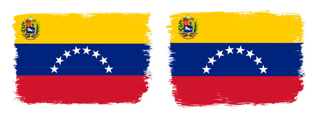 A set of two vector brush flags of Venezuela with abstract shape brush stroke effect