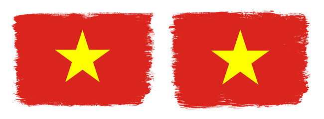 A set of two vector brush flags of Vietnam with abstract shape brush stroke effect