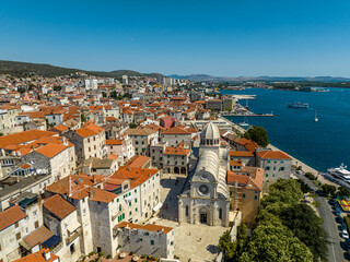 Croatia - Amazing Sibenik the historical city in heart of Dalmacia from drone view