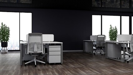 office area with blank wall 3d design interior