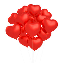 Fototapeta na wymiar Red heart shaped balloons isolated transparent for happy birthday and anniversary celebration mockup, 3d rendering