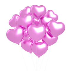 Fototapeta na wymiar Pink heart shaped balloons isolated transparent for happy birthday and anniversary celebration mockup, 3d rendering