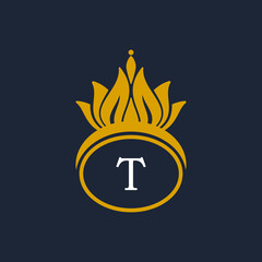 Letter T Crown Logo. Crown Logo on Letter T Vector Template Design.