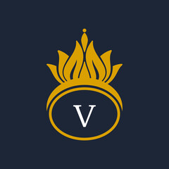 Letter V Crown Logo. Crown Logo on Letter V Vector Template Design.