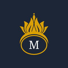 Letter M Crown Logo. Crown Logo on Letter M Vector Template Design.