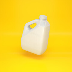 White plastic canister floating on a yellow background, 3d render