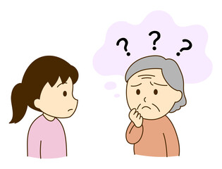 認知症で物忘れのあるシニア女性と若い女性