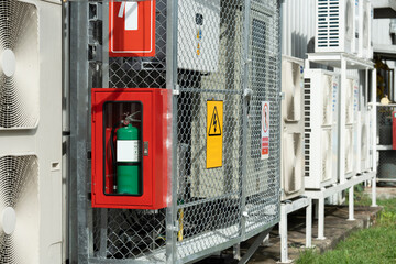 Condenser unit or compressor and control cabinets, fire extinguishers, safety systems industrial...