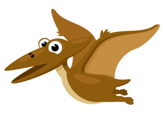 Pterodactyl flying and smiling on a white background. Character