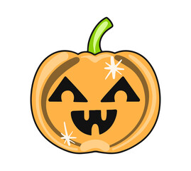 Halloween pumpkin with happy face on dark background. Vector cartoon Illustration.
