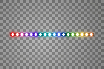 Colorful Shining led vector stripes, neon illumination on transparent background