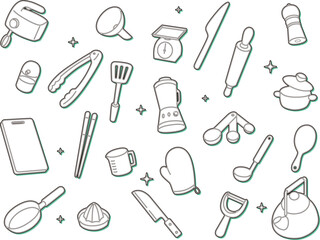 カラーシャドウのキッチン用品アイコンセット